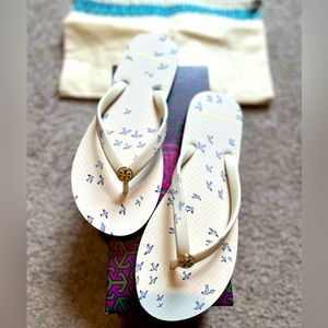 Tory Burch White and Blue Sandals